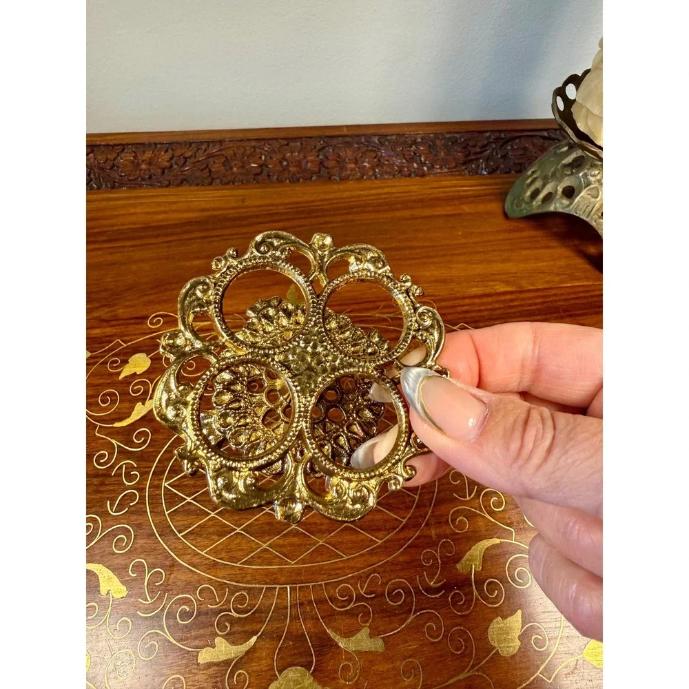 Vintage Gold Tone Lipstick Holder • Ornate Hollywood Regency Vanity Organizer